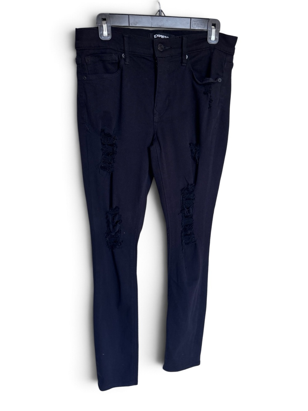Express Women's Skinny Jeans in Black with Distressed Detailing